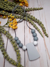 Load image into Gallery viewer, Grey Trapezoid, Silicone Nursing/Teething Necklace
